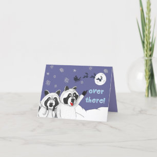Cartes Pour Fêtes Annuelles Raccoon le soir de Noël, Père Noël Reindeer