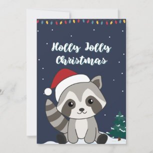 Cartes Pour Fêtes Annuelles Raccoon Noël Neige hiver Raccoons voiture de vacan