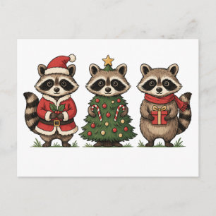Cartes Pour Fêtes Annuelles Raccoons de Noël Costume de Père Noël Arbre Canne