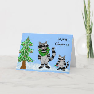 Cartes Pour Fêtes Annuelles Raccoons Joyeux Noël