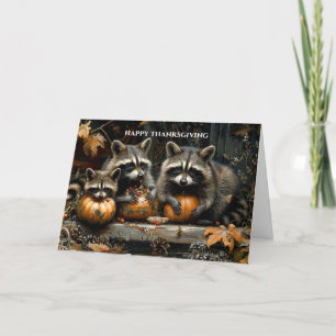 Cartes Pour Fêtes Annuelles Raccoons vintages et Citrouille Thanksgiving d'aut