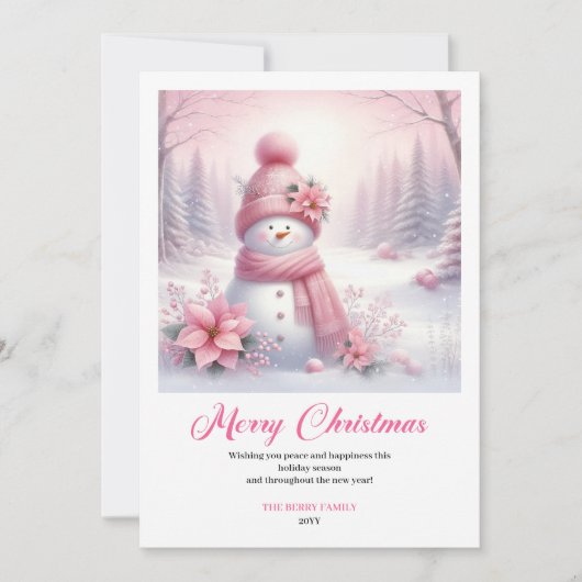 Cartes Pour Fêtes Annuelles Radiant pink snowman winter kids card digital file (Devant)