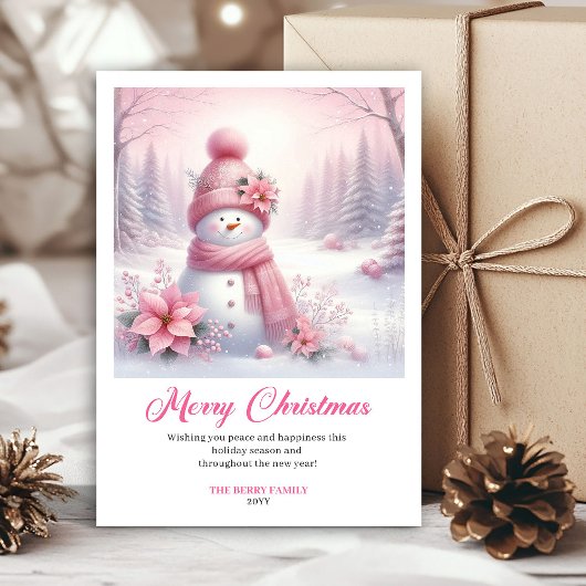 Cartes Pour Fêtes Annuelles Radiant pink snowman winter kids card digital file