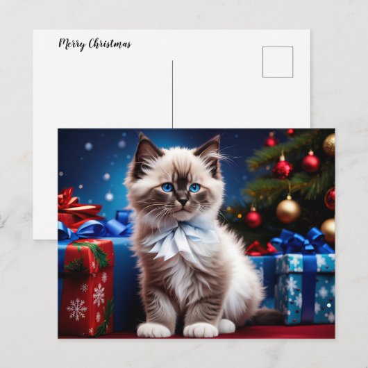 Cartes Pour Fêtes Annuelles Ragdoll Kitten cadeau de Noël (Devant / Derrière)