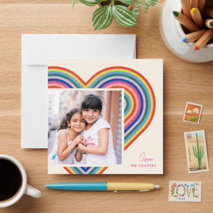 Cartes Pour Fêtes Annuelles Rainbow Heart Flat Valentine's Day Card - Magenta