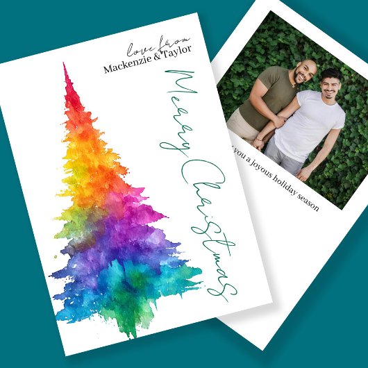 Cartes Pour Fêtes Annuelles Rainbow Modern Christmas Tree Photo Personalized