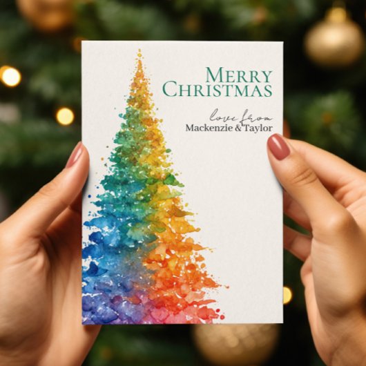 Cartes Pour Fêtes Annuelles Rainbow Modern Christmas Tree Photo Personalized