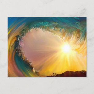 Cartes Pour Fêtes Annuelles Rainbow tropicale vague ride au coucher du soleil