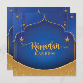 Cartes Pour Fêtes Annuelles Ramadan customisé Kareem Moubarak Bleu et or (Devant / Derrière)