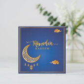 Cartes Pour Fêtes Annuelles Ramadan customisé Kareem Moubarak Bleu & Golden II (Debout devant)