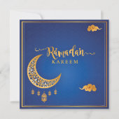Cartes Pour Fêtes Annuelles Ramadan customisé Kareem Moubarak Bleu & Golden II (Devant)