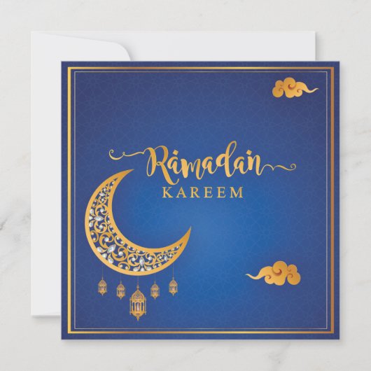 Cartes Pour Fêtes Annuelles Ramadan customisé Kareem Moubarak Bleu & Golden II (Devant)