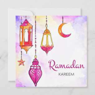 Cartes Pour Fêtes Annuelles Ramadan Kareem Moubarak Croissant d'aquarelle