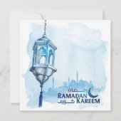 Cartes Pour Fêtes Annuelles Ramadan Kareem Mubarak Aquarelle Mosquée bleue (Devant)