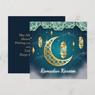 Cartes Pour Fêtes Annuelles Ramadan Moubarak Croissant bleu or Lanterne islami