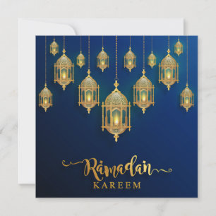 Cartes Pour Fêtes Annuelles Ramadan Moubarak Golden Lanterns islamiques bleu