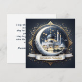 Cartes Pour Fêtes Annuelles Ramadan Moubarak Musulman Mosquée Bleu Marine Doré (Devant / Derrière)