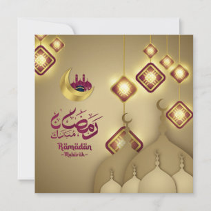 Cartes Pour Fêtes Annuelles Ramadan Mubarak Crescent Mosquée d'or pourpre