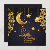 Cartes Pour Fêtes Annuelles Ramadan Mubarak élégant étoiles de croissant noir (Devant / Derrière)