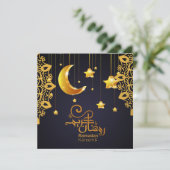 Cartes Pour Fêtes Annuelles Ramadan Mubarak élégant étoiles de croissant noir (Debout devant)