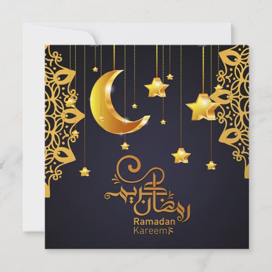 Cartes Pour Fêtes Annuelles Ramadan Mubarak élégant étoiles de croissant noir (Devant)