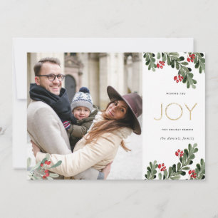 Cartes Pour Fêtes Annuelles Rameaux joyeux de houx   Feuille d'or