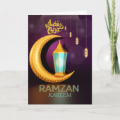 Cartes Pour Fêtes Annuelles Ramzan Kareem Lune Dorée Avec Lanternes Violet (Devant)
