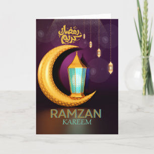 Cartes Pour Fêtes Annuelles Ramzan Kareem Lune Dorée Avec Lanternes Violet