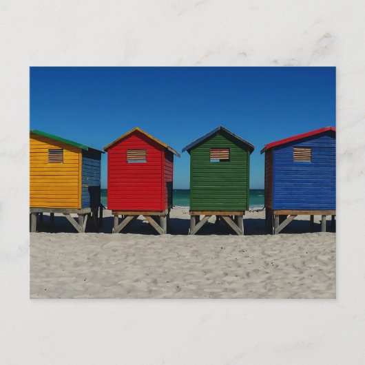 Cartes Pour Fêtes Annuelles Rangée de cases de plage aux couleurs vives (Devant)
