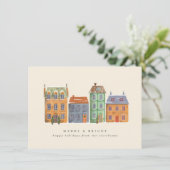 Cartes Pour Fêtes Annuelles Rangée de maisons par un jour d'hiver (Debout devant)