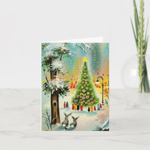 Cartes Pour Fêtes Annuelles Rassemblement de voeux de Noël autour d'un arbre_1