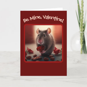 Cartes Pour Fêtes Annuelles Rat adorable aux fleurs rouges Saint-Valentin
