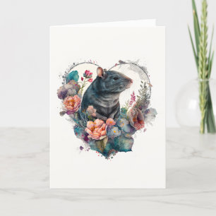 Cartes Pour Fêtes Annuelles Rat doux pour animaux de compagnie en fleurs de pê