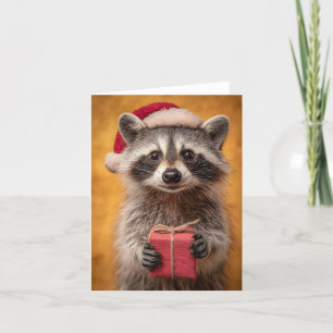 Cartes Pour Fêtes Annuelles Raton laveur adorable avec un chapeau de Père Noël