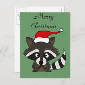 Cartes Pour Fêtes Annuelles Raton laveur drôle dans l'art de Noël de casquette (Devant / Derrière)