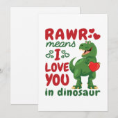Cartes Pour Fêtes Annuelles Rawr signifie je t'aime en dinosaure (Devant / Derrière)