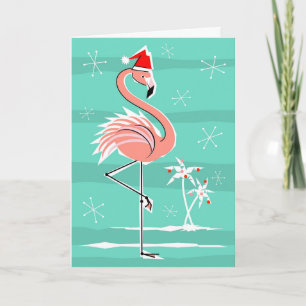 Cartes Pour Fêtes Annuelles Rayure de Flamant rose de Noël bonnes fêtes