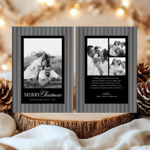 Cartes Pour Fêtes Annuelles Rayures blanches noires chic Noël Famille 4 Photos