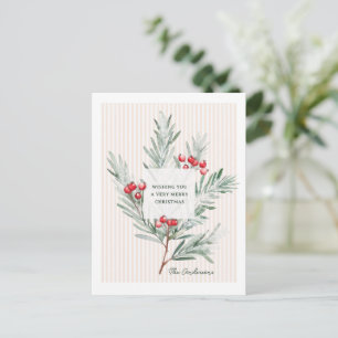 Cartes Pour Fêtes Annuelles Rayures de Noël botaniques élégantes modernes