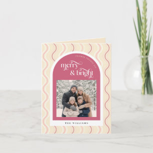 Cartes Pour Fêtes Annuelles Rayures ondulées rouge cerise pastel photo Noël