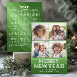 Cartes Pour Fêtes Annuelles Rayures Rétro Vert - 4 Photo - Calendrier 2027