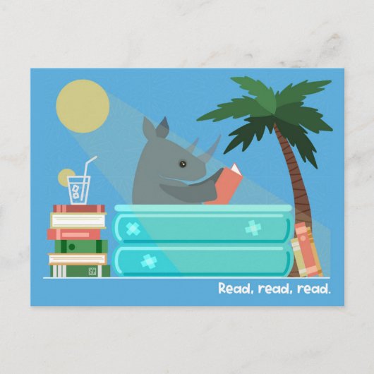 Cartes Pour Fêtes Annuelles Reading Rhino in the Pool Postcards (Devant)