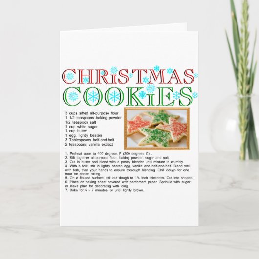 Cartes Pour Fêtes Annuelles Recette Cookies de Noël (Devant)