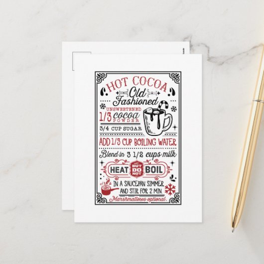 Cartes Pour Fêtes Annuelles Recette de cacao chaud à l'ancienne (Devant/Arrière en situation)