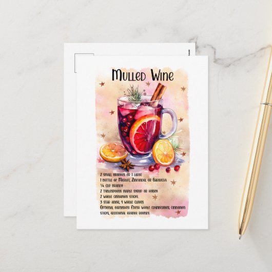 Cartes Pour Fêtes Annuelles Recette Festive Noël Mulled Vin (Devant/Arrière en situation)
