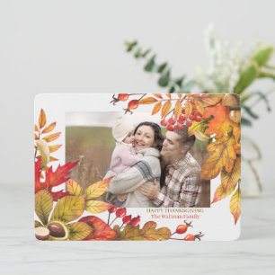 Cartes Pour Fêtes Annuelles Récolte d'action de grâce Feuilles Berries Horz Ph