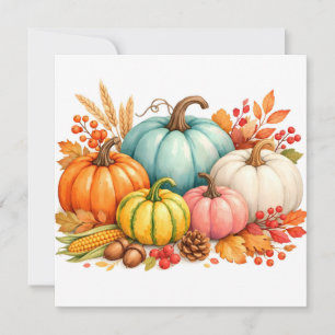 Cartes Pour Fêtes Annuelles Récolte d'automne à l'aquarelle - Citrouilles et b