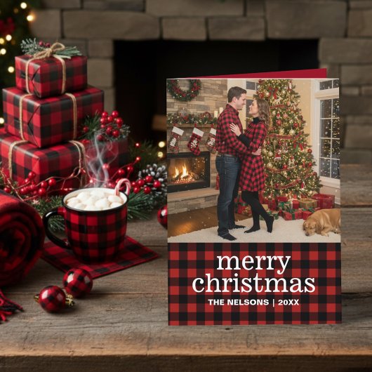 Cartes Pour Fêtes Annuelles Red and Black Buffalo Plaid Merry Christmas Photo