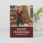 Cartes Pour Fêtes Annuelles Red and Black Buffalo Plaid Merry Christmas Photo (Debout devant)