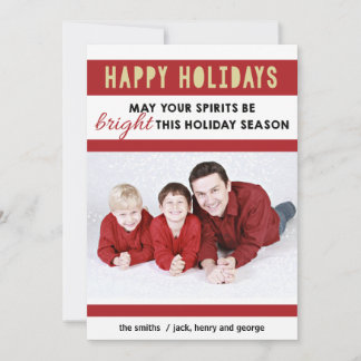 Cartes Pour Fêtes Annuelles Red and Gold Happy Holidays Photocard Salutations